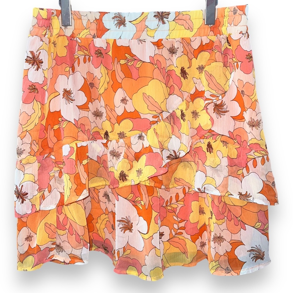 NEW Autres Filles Floral Lined Ruffle Skirt Orange Pink Yellow Women’s Size XL